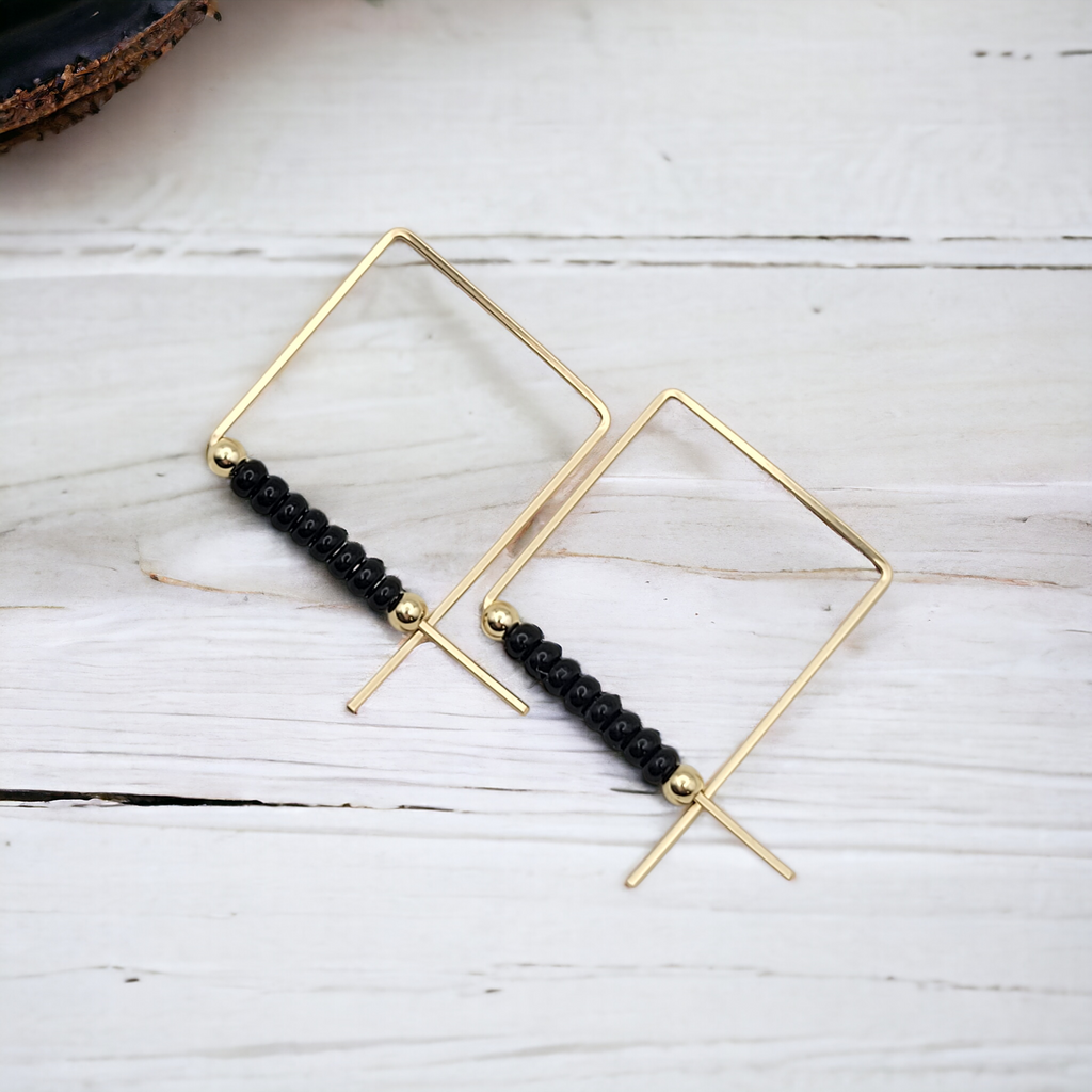 True - Square Gold & Black Earrings Bijou by SAM