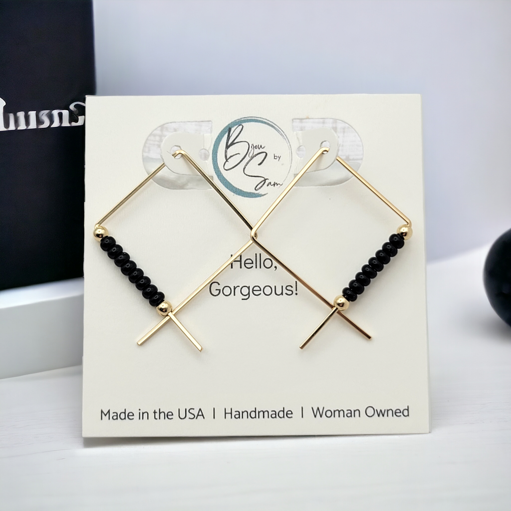 True - Square Gold & Black Earrings Bijou by SAM