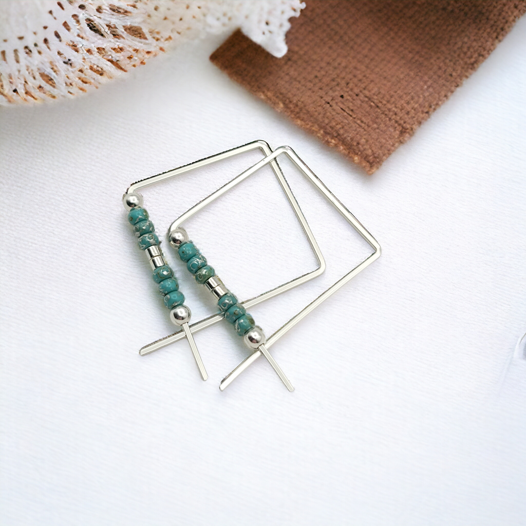 True - Square Silver & Turquoise Earrings Bijou by SAM
