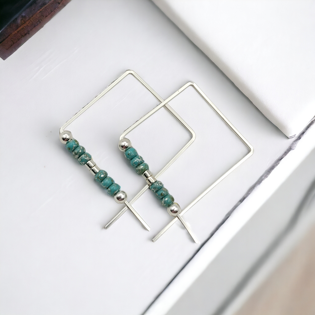 True - Square Silver & Turquoise Earrings Bijou by SAM