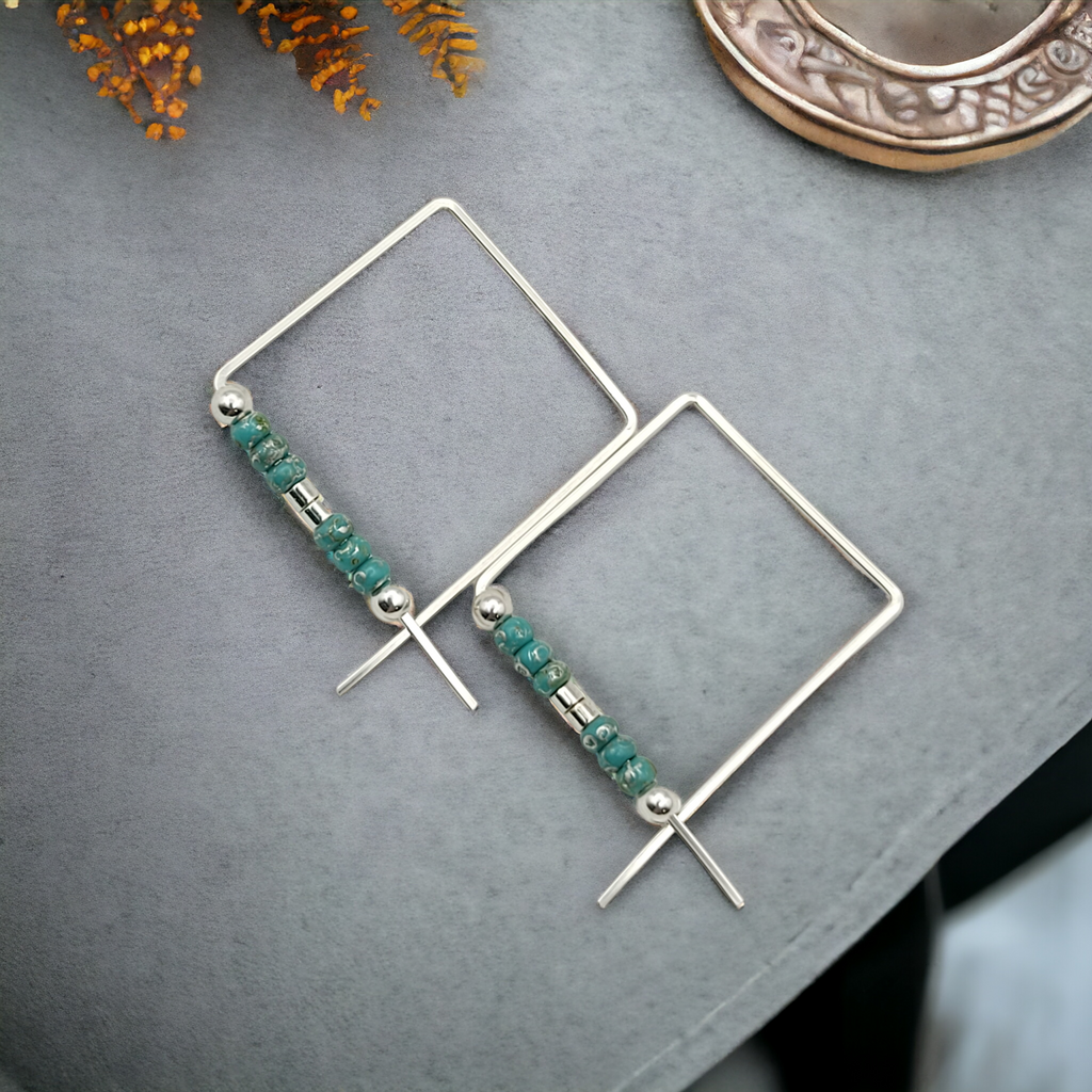 True - Square Silver & Turquoise Earrings Bijou by SAM