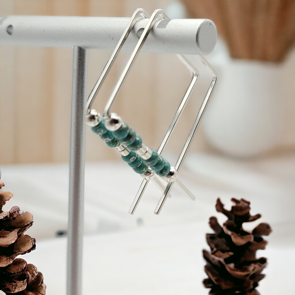 True - Square Silver & Turquoise Earrings Bijou by SAM