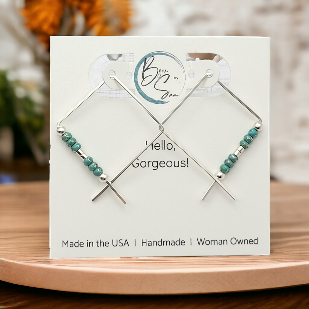 True - Square Silver & Turquoise Earrings Bijou by SAM