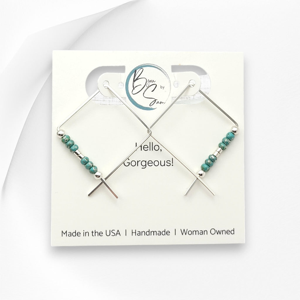 True - Square Silver & Turquoise Earrings Bijou by SAM