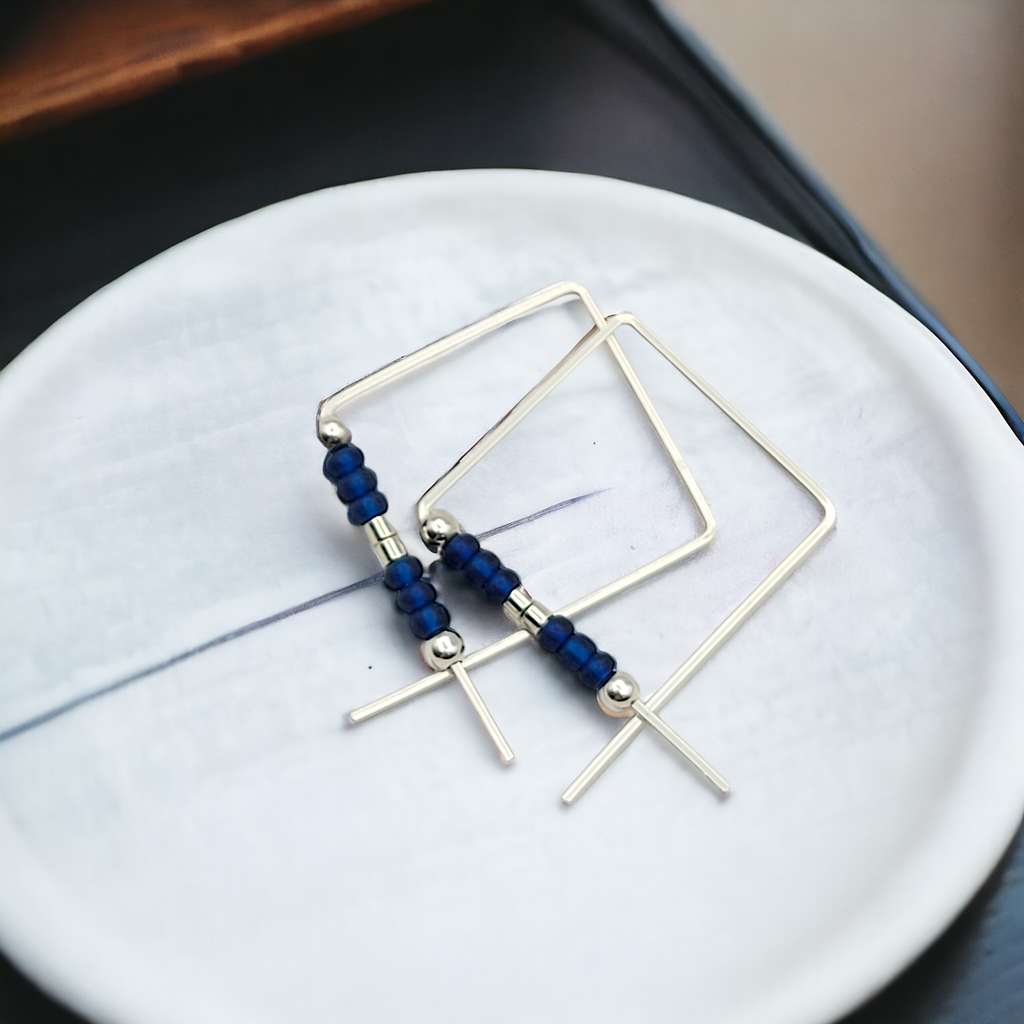 True - Silver & Dark Blue Earrings Bijou by SAM