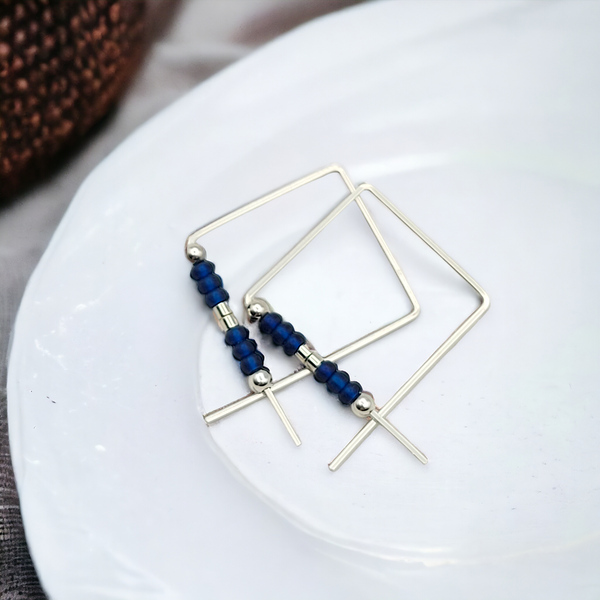 True - Silver & Dark Blue Earrings Bijou by SAM