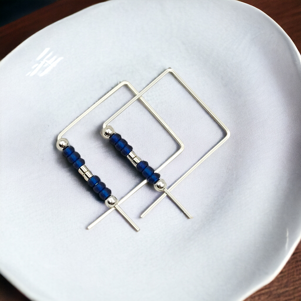 True - Silver & Dark Blue Earrings Bijou by SAM