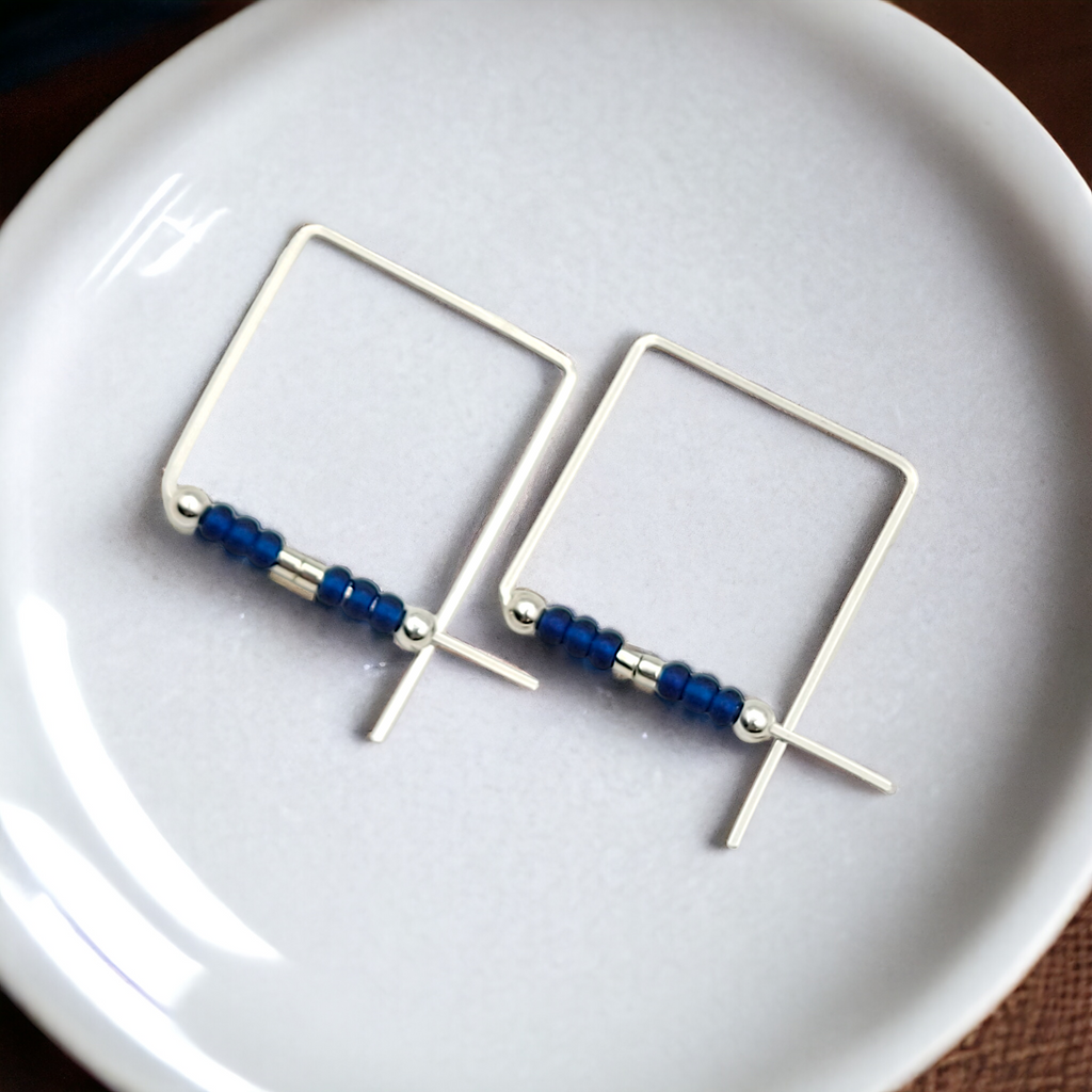 True - Silver & Dark Blue Earrings Bijou by SAM