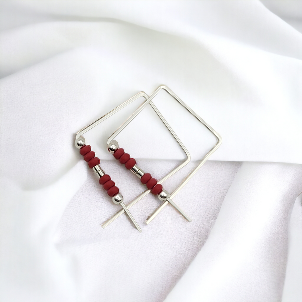 True - Square Silver & Red Earrings Bijou by SAM
