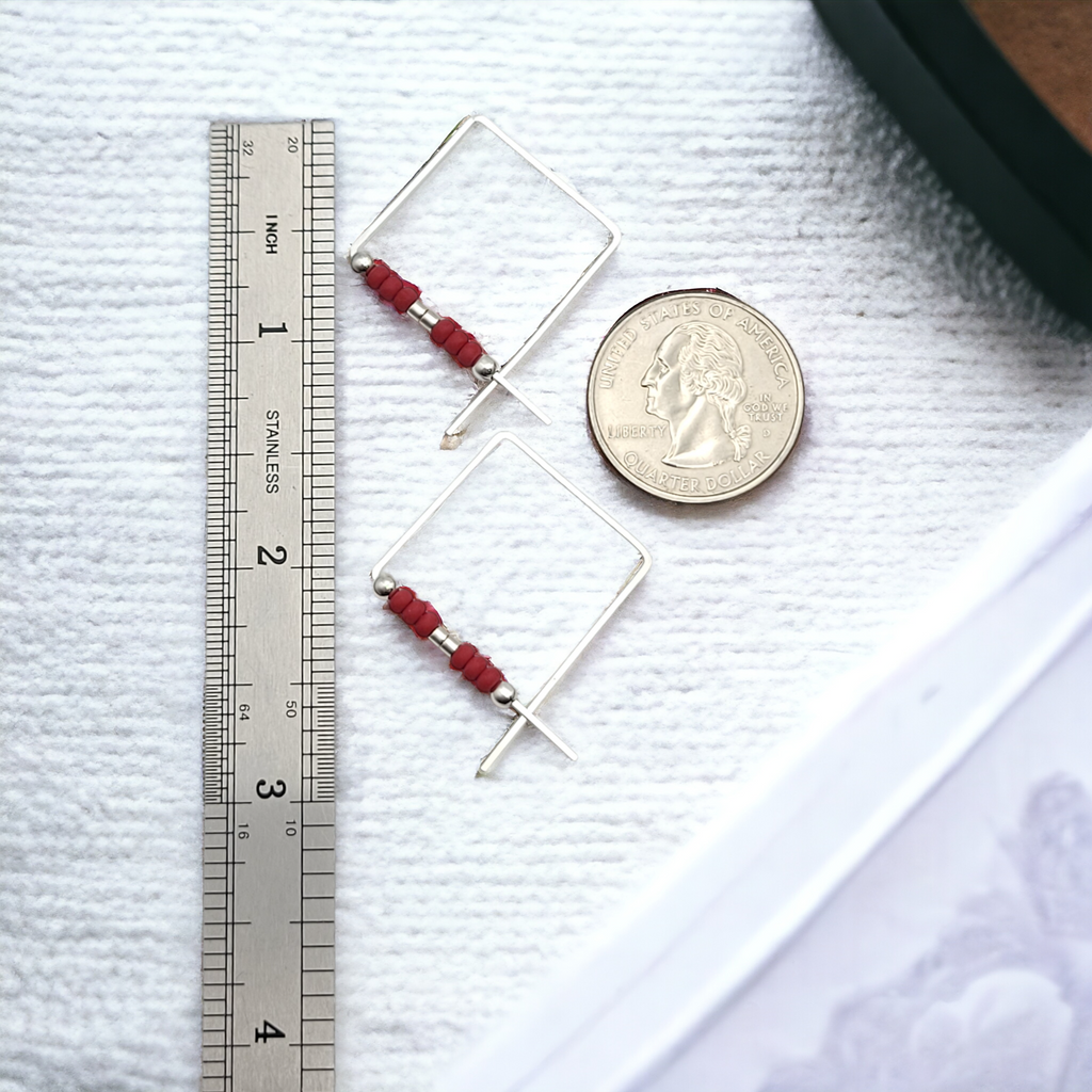 True - Square Silver & Red Earrings Bijou by SAM