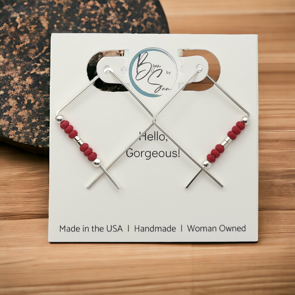 True - Square Silver & Red Earrings Bijou by SAM