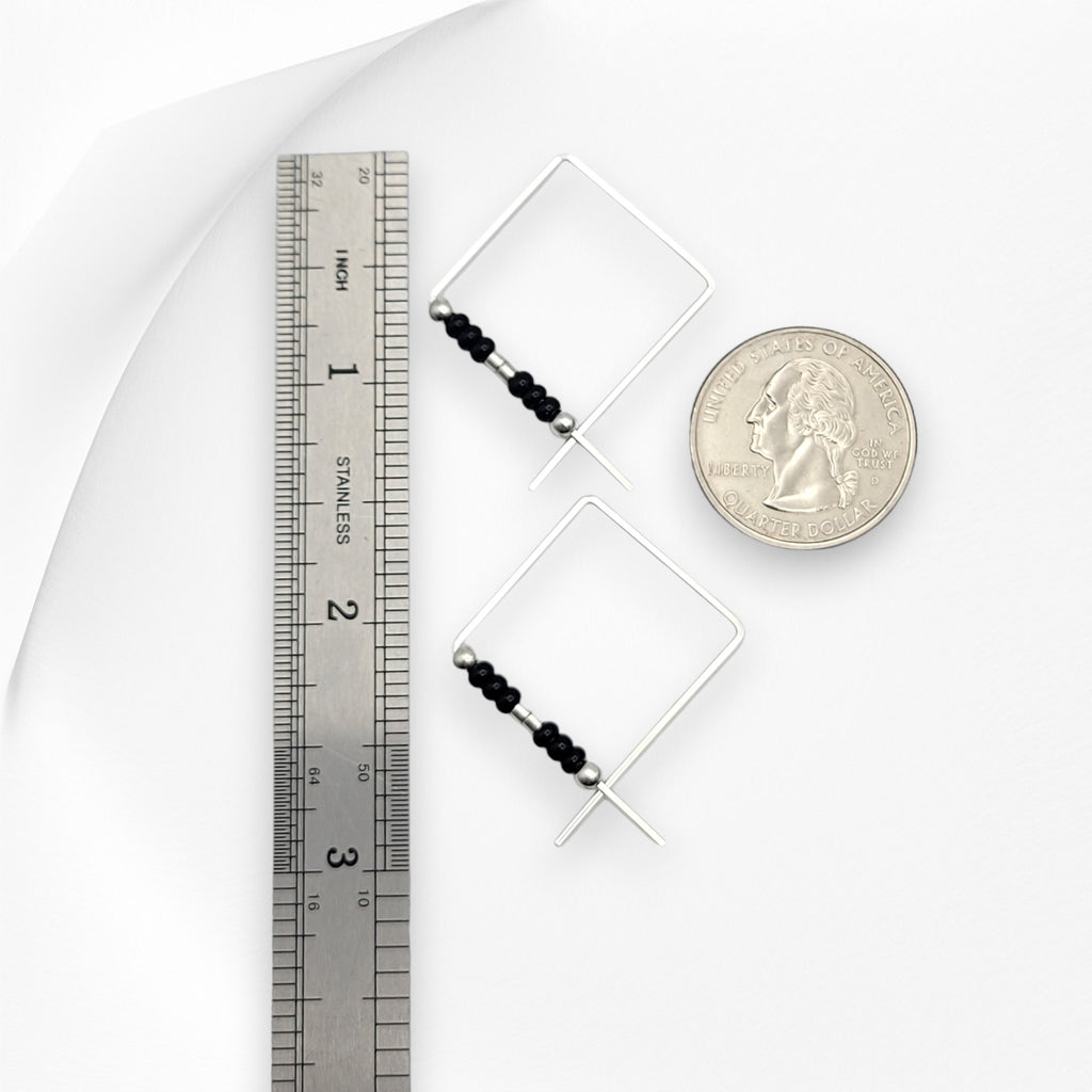 True - Square Silver & Black Earrings Bijou by SAM