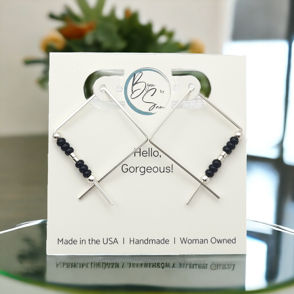 True - Square Silver & Black Earrings Bijou by SAM