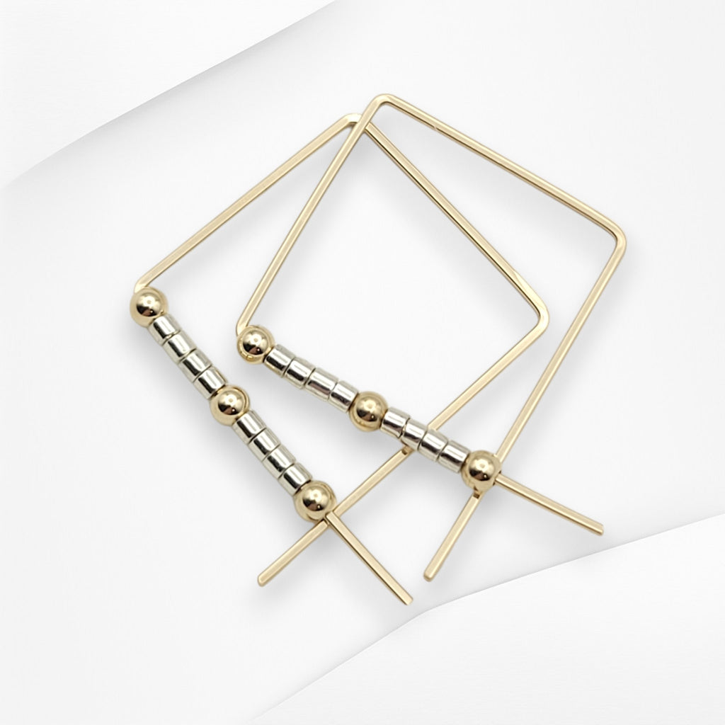 True - Square Gold & Silver Earrings Bijou by SAM