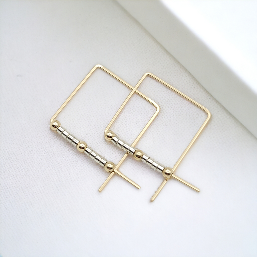 True - Square Gold & Silver Earrings Bijou by SAM