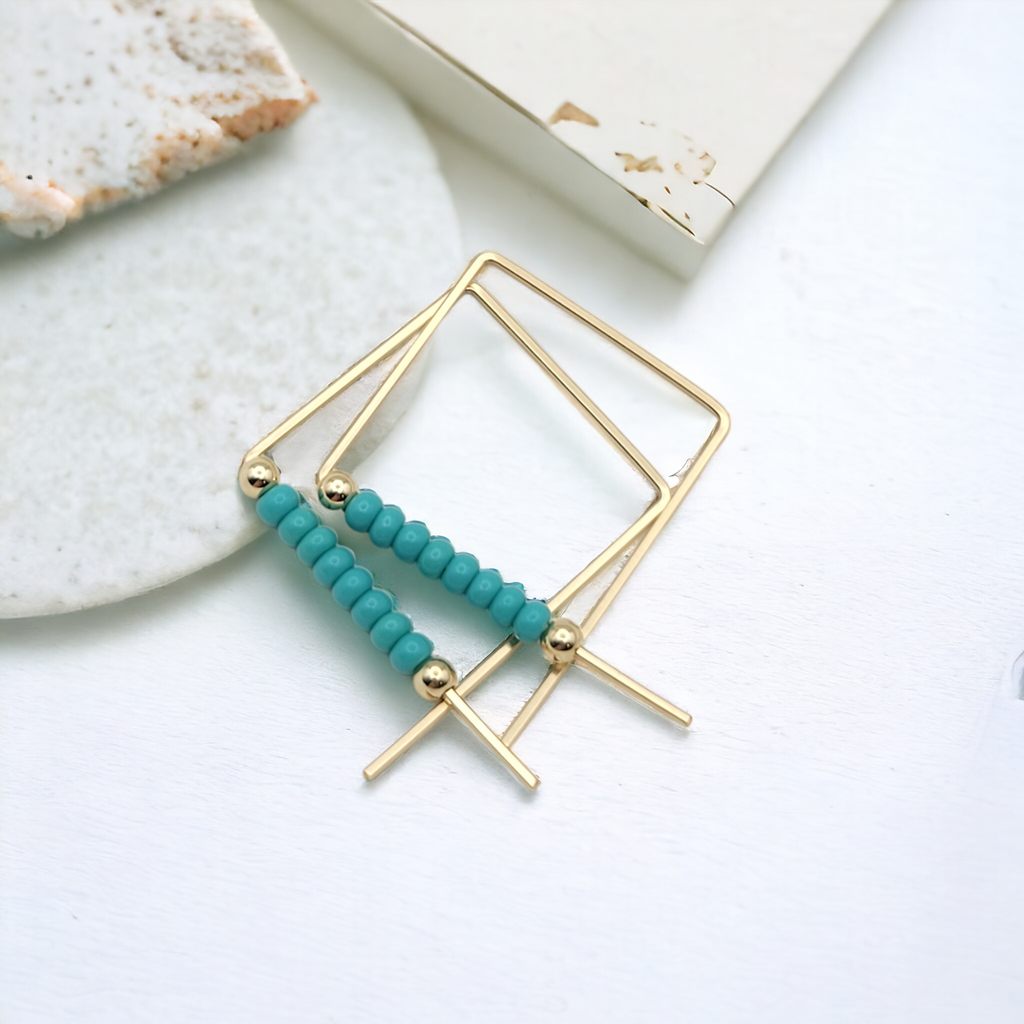 True - Square Gold & Turquoise Earrings Bijou by SAM