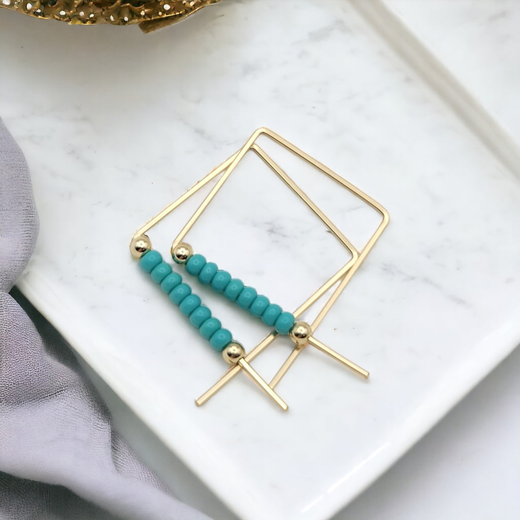 True - Square Gold & Turquoise Earrings Bijou by SAM