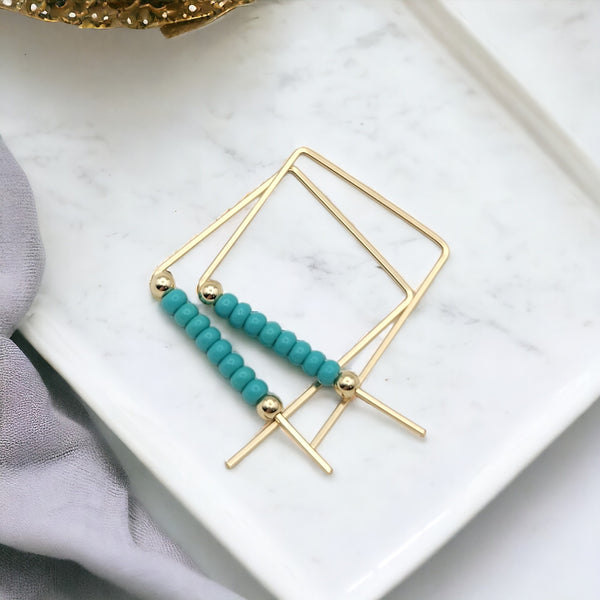 True - Square Gold & Turquoise Earrings Bijou by SAM