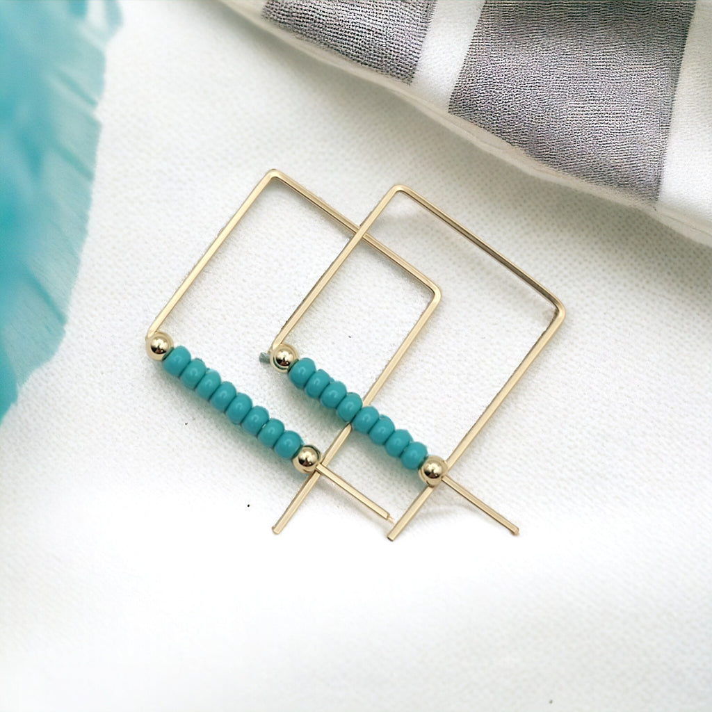 True - Square Gold & Turquoise Earrings Bijou by SAM