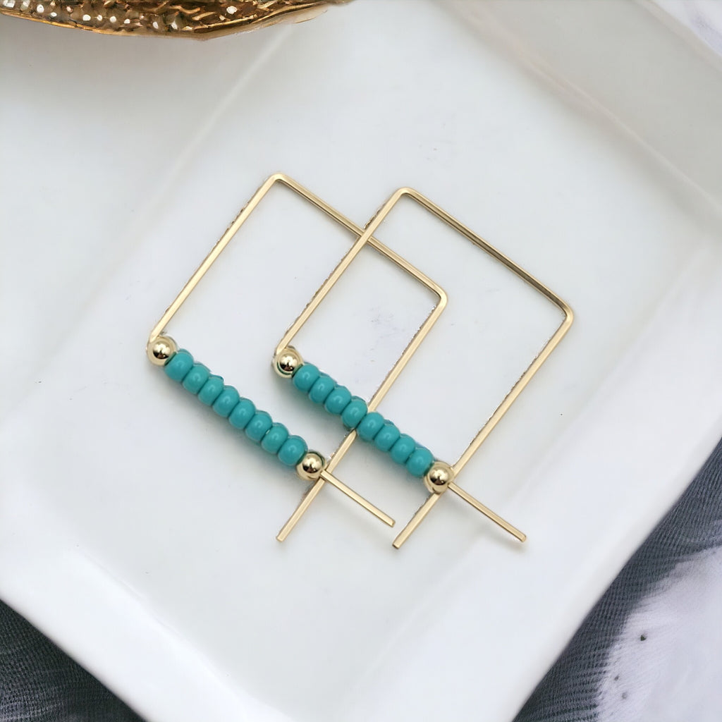 True - Square Gold & Turquoise Earrings Bijou by SAM