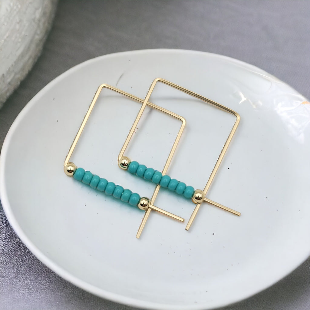 True - Square Gold & Turquoise Earrings Bijou by SAM