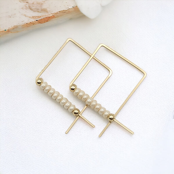 True - Square Gold & Pearl Earrings Bijou by SAM