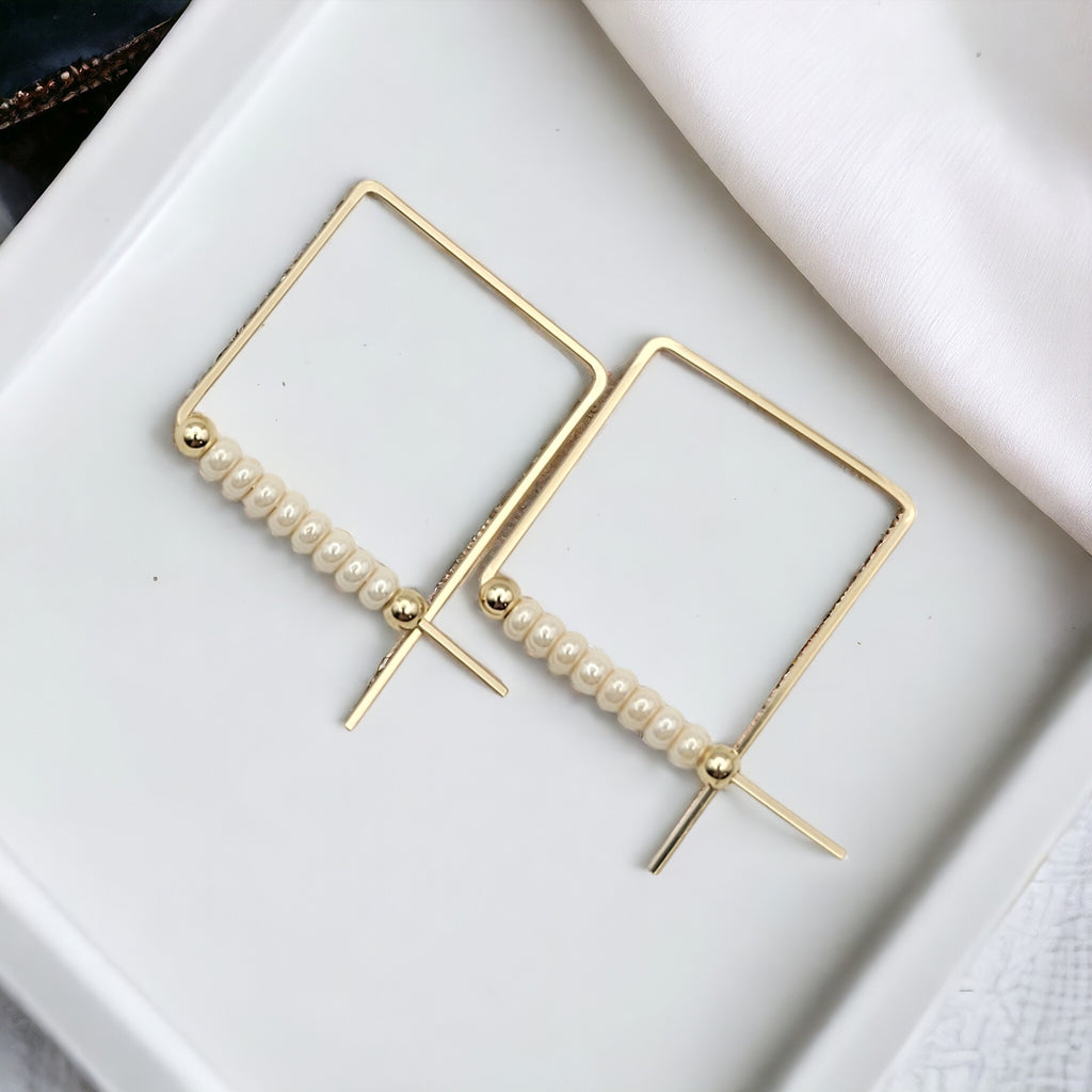 True - Square Gold & Pearl Earrings Bijou by SAM
