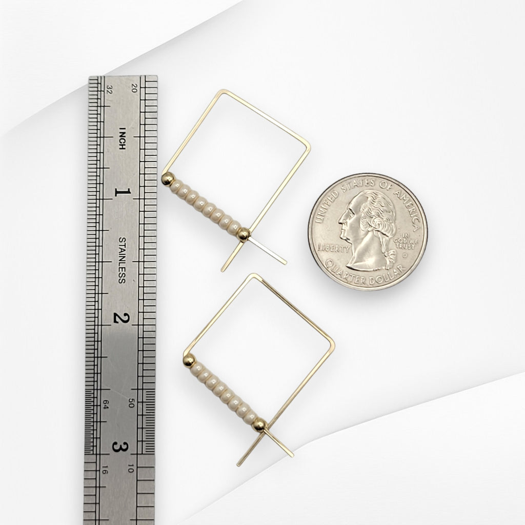 True - Square Gold & Pearl Earrings Bijou by SAM