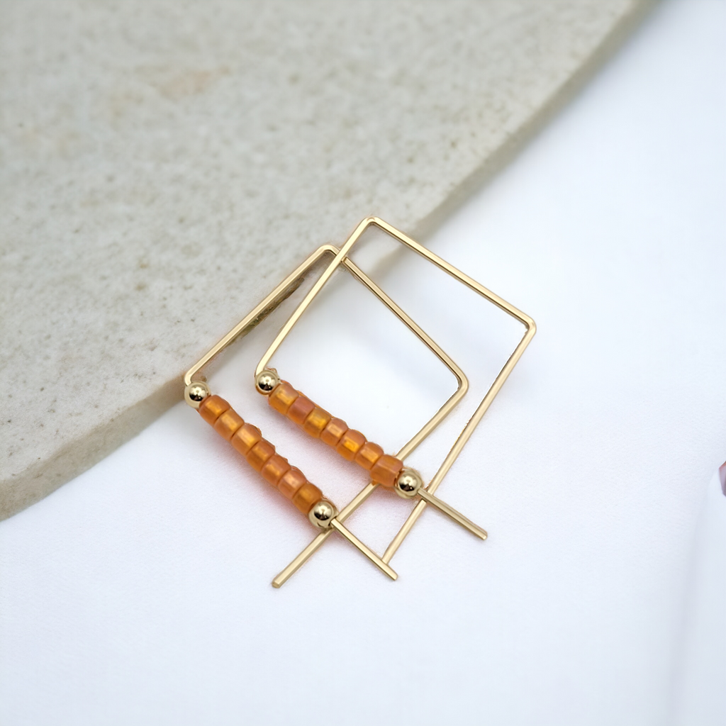 True - Square Gold & Orange Earrings Bijou by SAM
