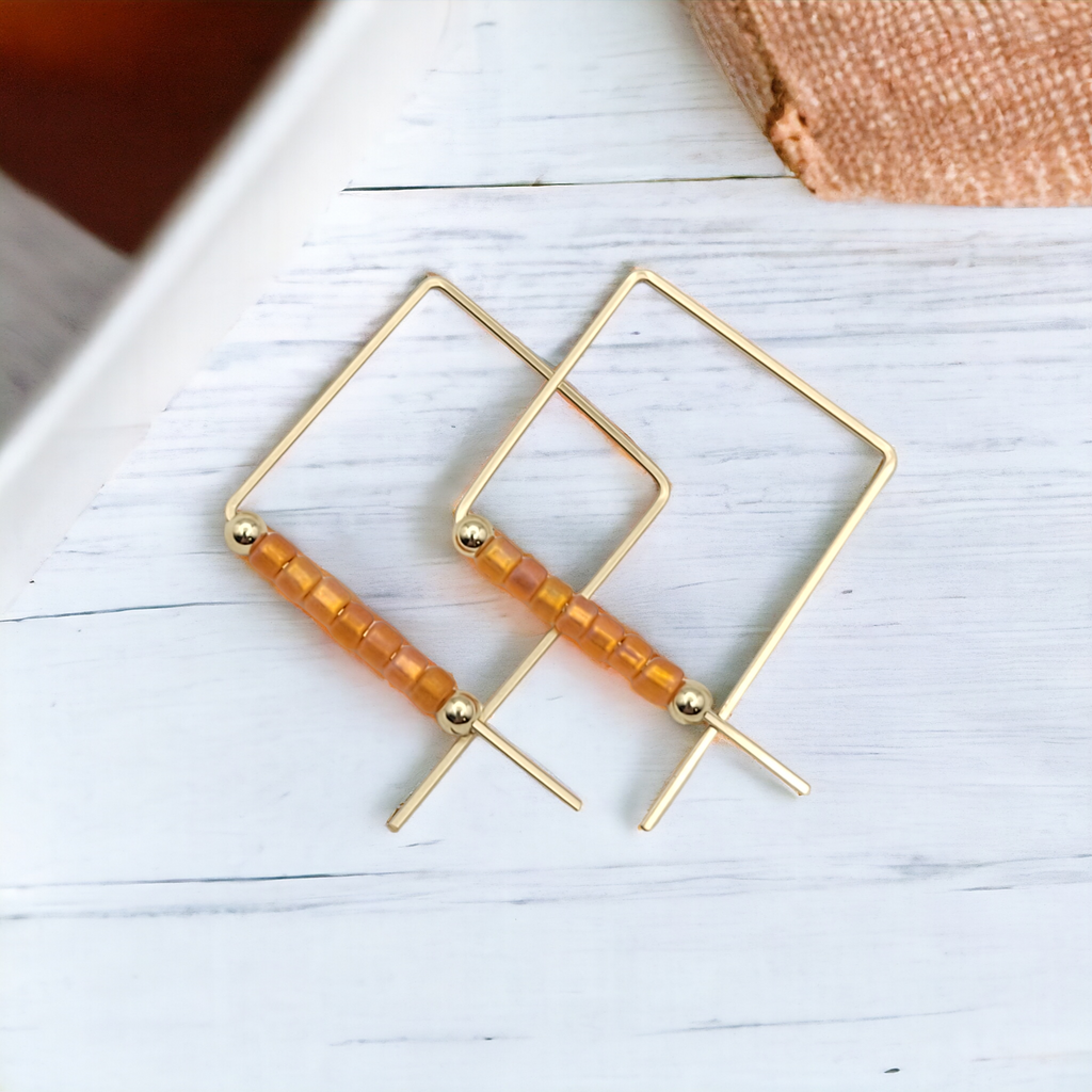 True - Square Gold & Orange Earrings Bijou by SAM