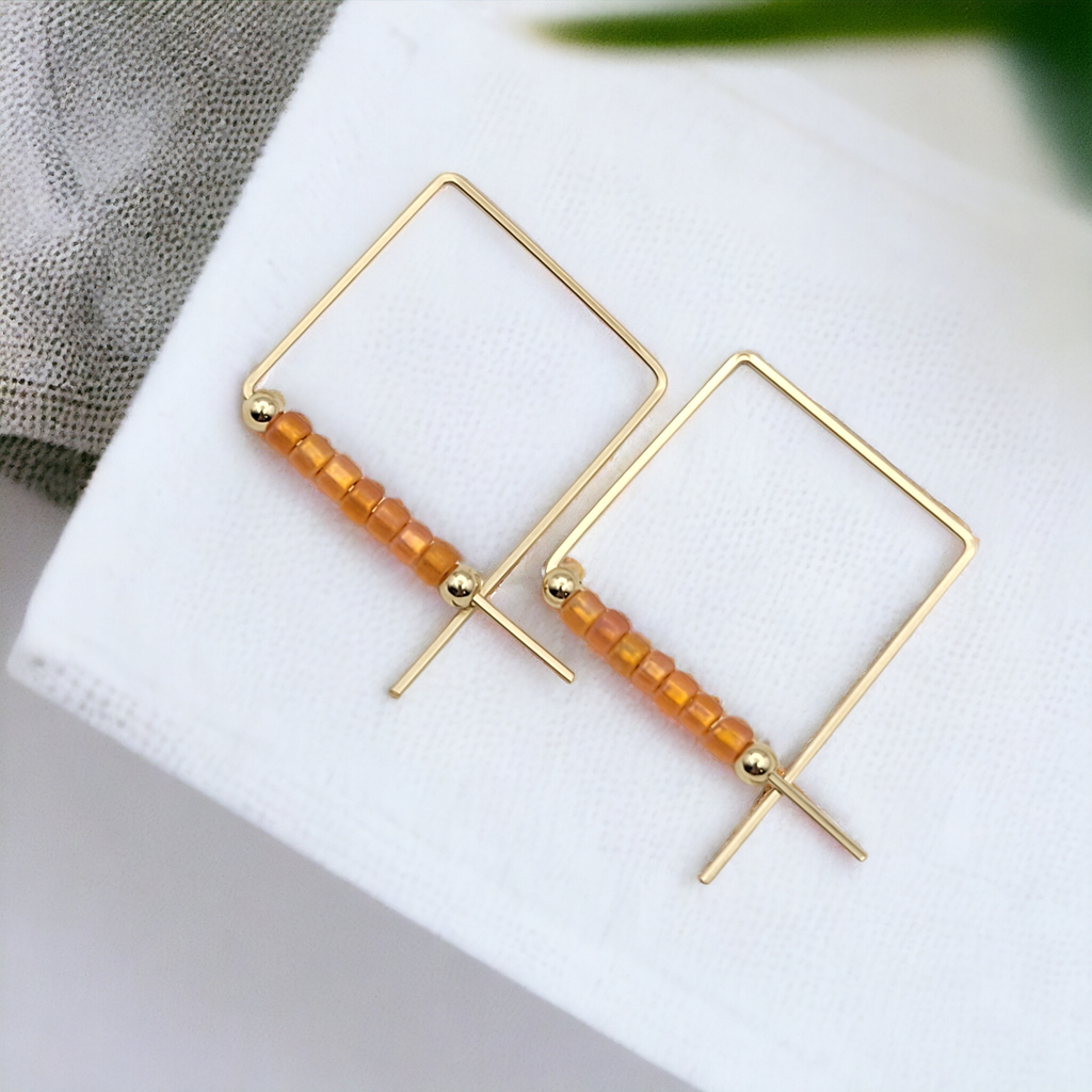 True - Square Gold & Orange Earrings Bijou by SAM