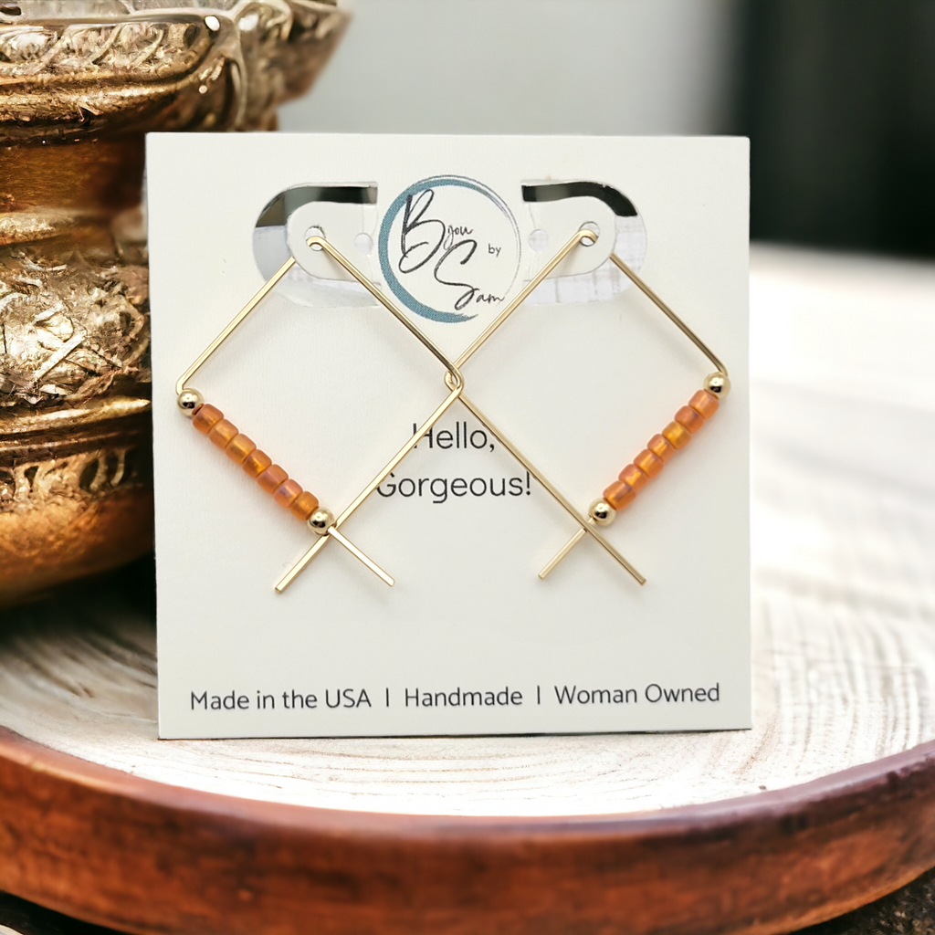 True - Square Gold & Orange Earrings Bijou by SAM