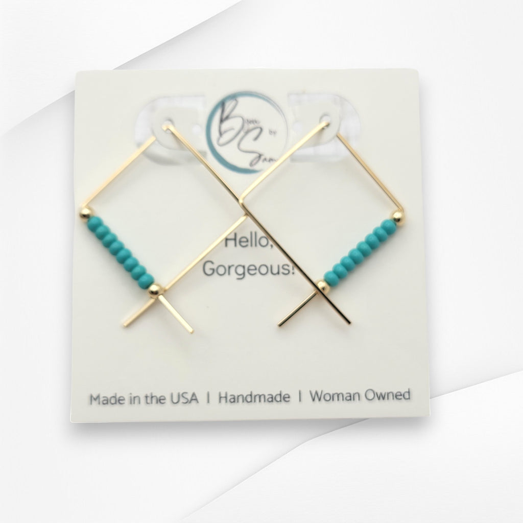 True - Square Gold & Turquoise Earrings Bijou by SAM