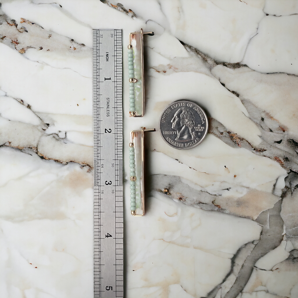 True - Rectangle Gold & Mint Earrings Bijou by SAM