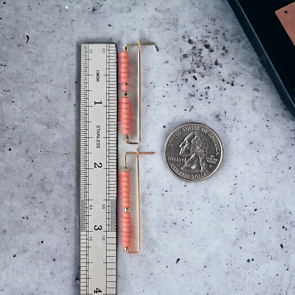 True - Rectangle Gold & Coral Earrings Bijou by SAM