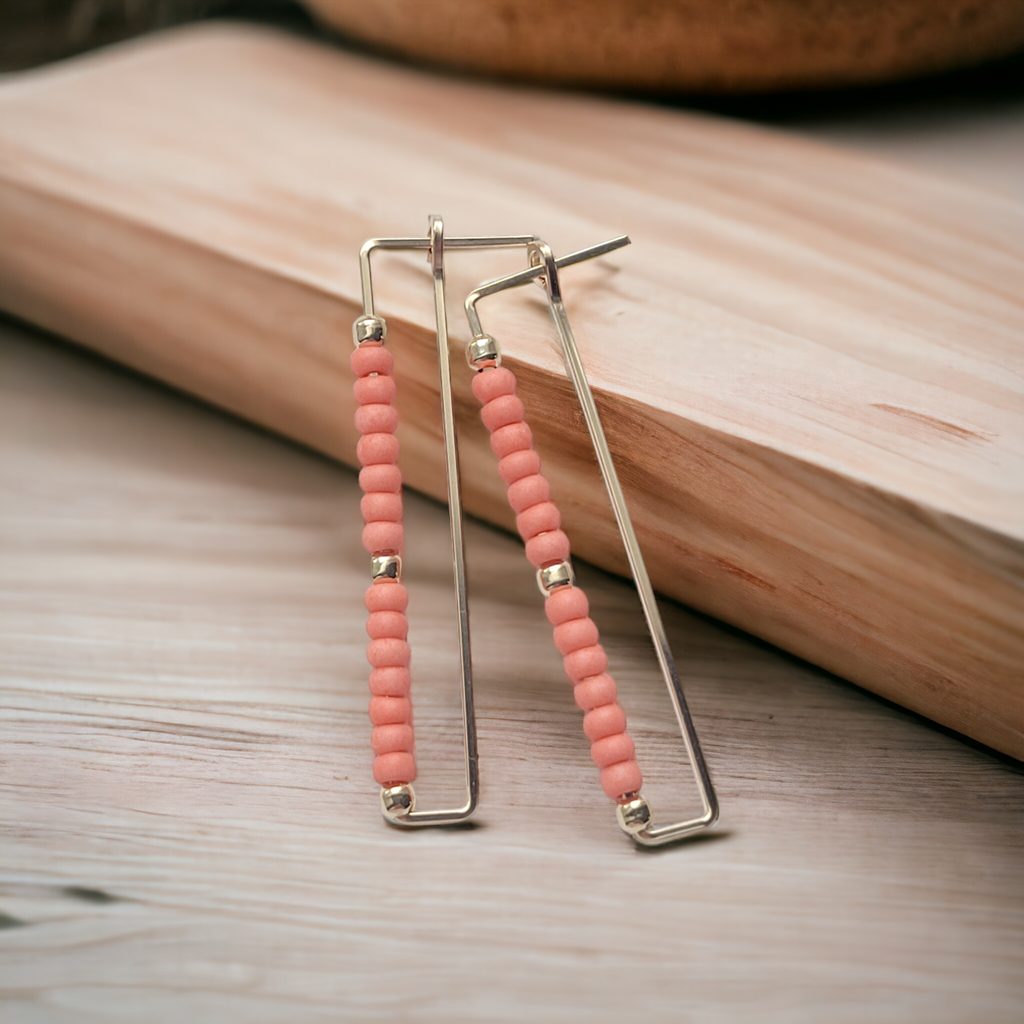 True - Rectangle Gold & Coral Earrings Bijou by SAM