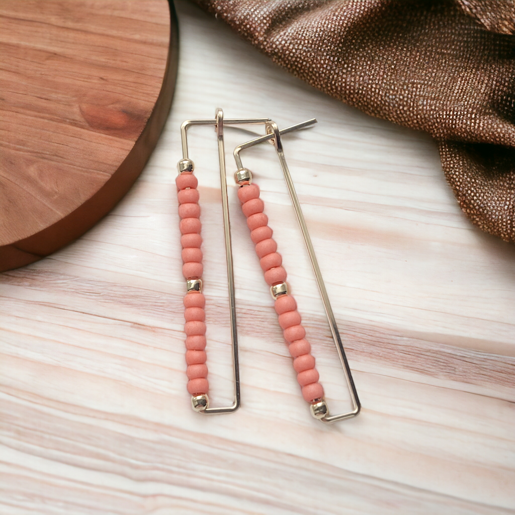 True - Rectangle Gold & Coral Earrings Bijou by SAM