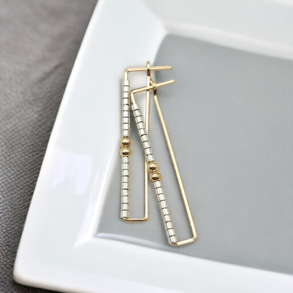 True - Rectangle Gold & Silver Earrings Bijou by SAM