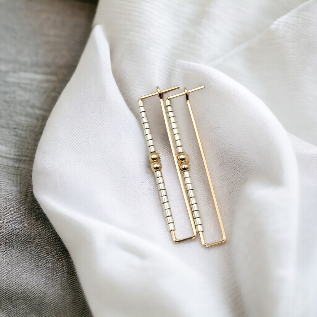 True - Rectangle Gold & Silver Earrings Bijou by SAM
