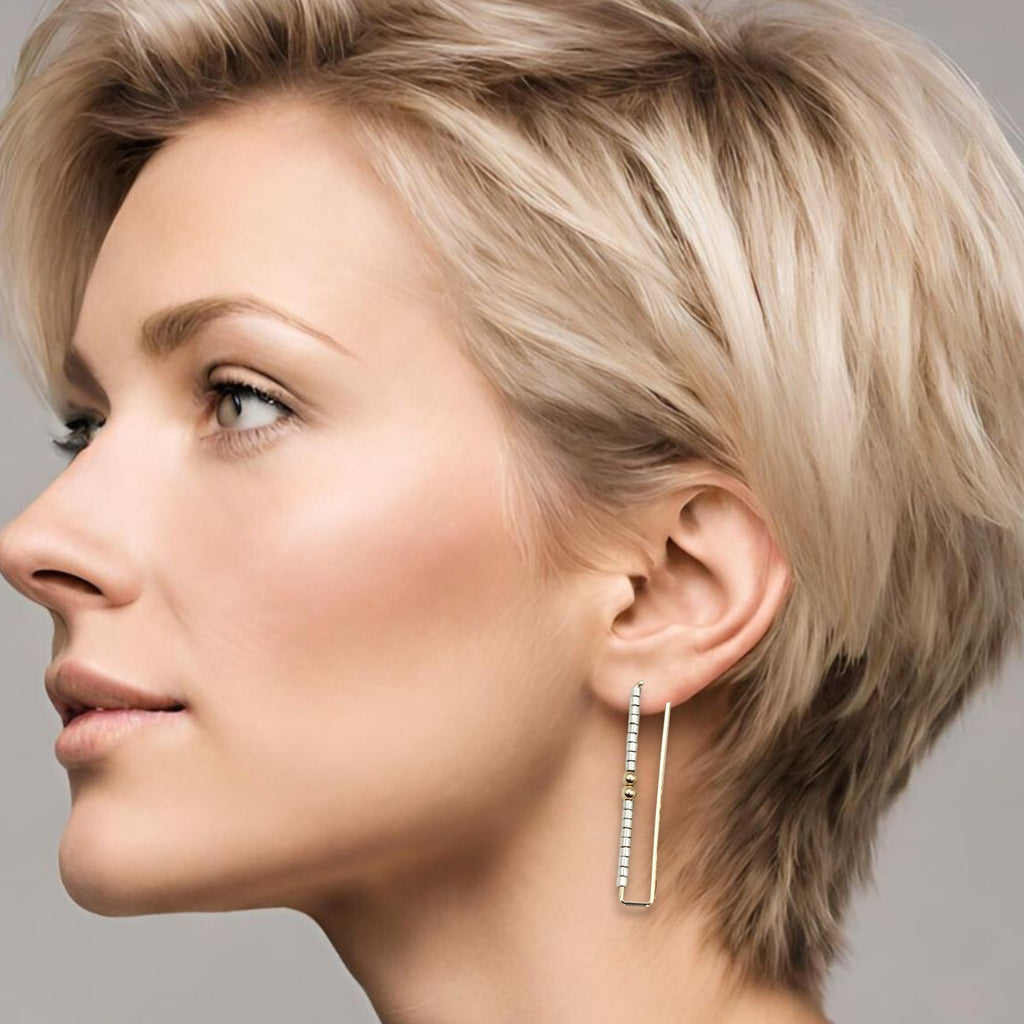 True - Rectangle Gold & Silver Earrings Bijou by SAM