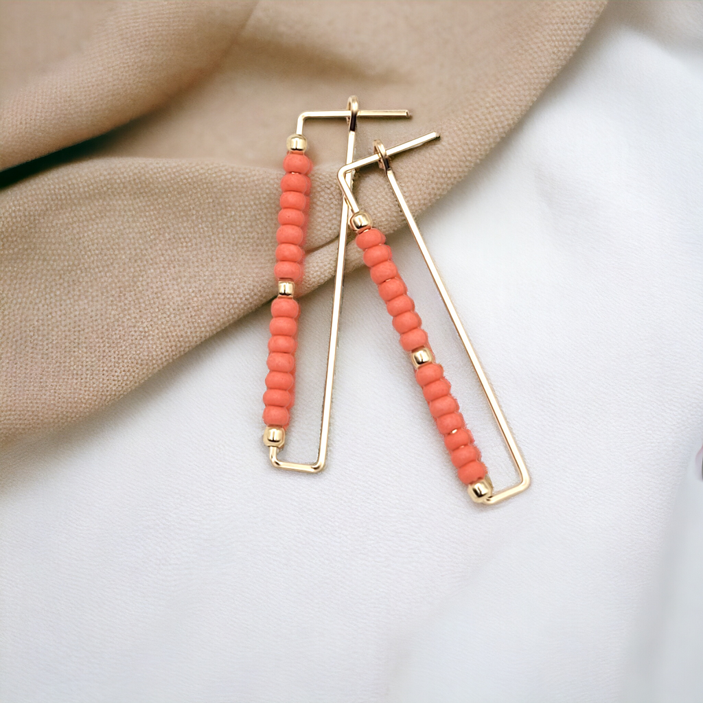True - Rectangle Gold & Coral Earrings Bijou by SAM