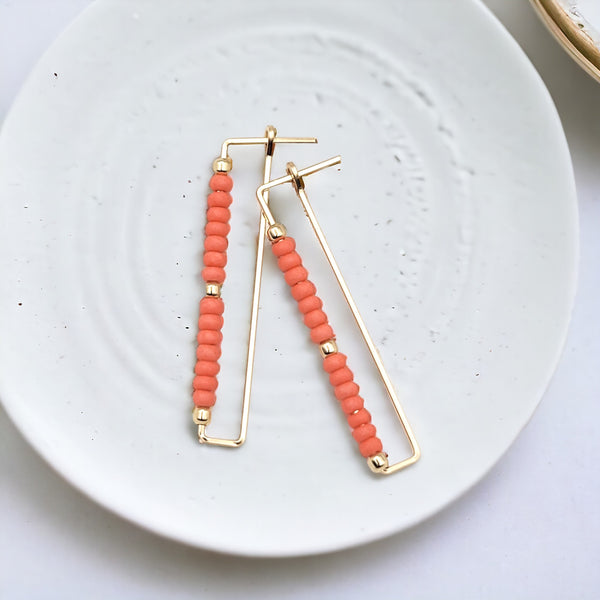 True - Rectangle Gold & Coral Earrings Bijou by SAM