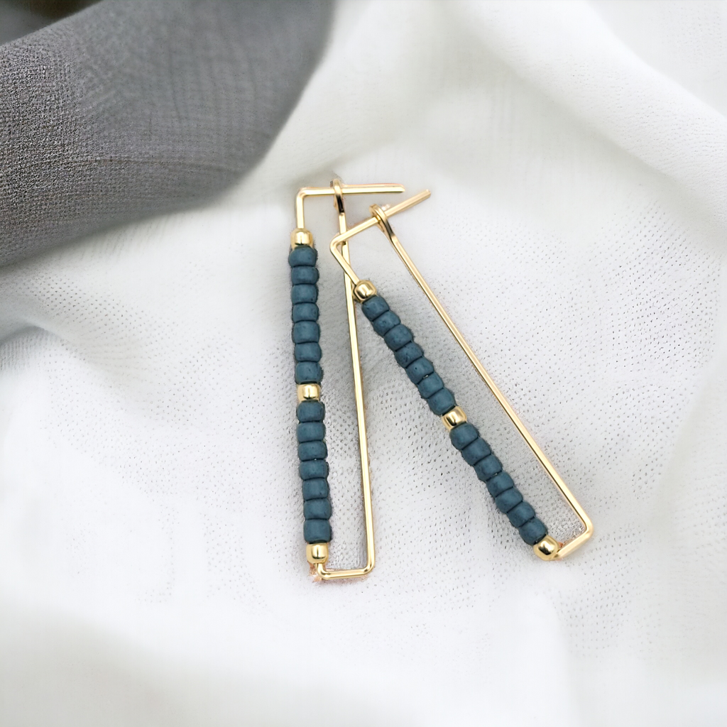 True - Rectangle Gold & Teal Earrings Bijou by SAM