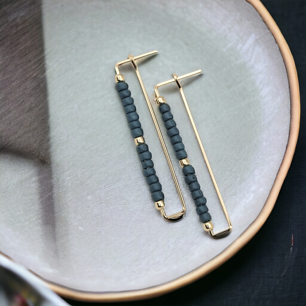 True - Rectangle Gold & Teal Earrings Bijou by SAM