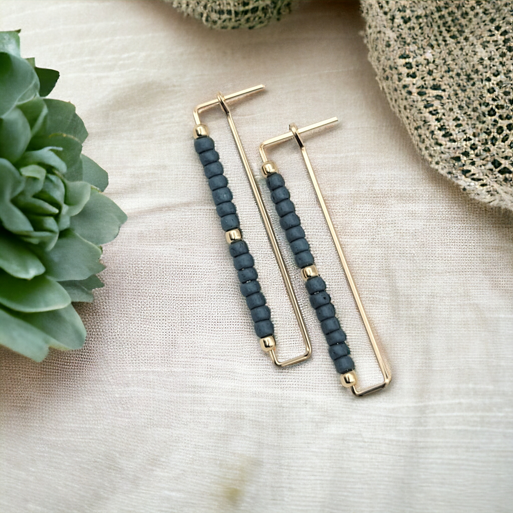 True - Rectangle Gold & Teal Earrings Bijou by SAM