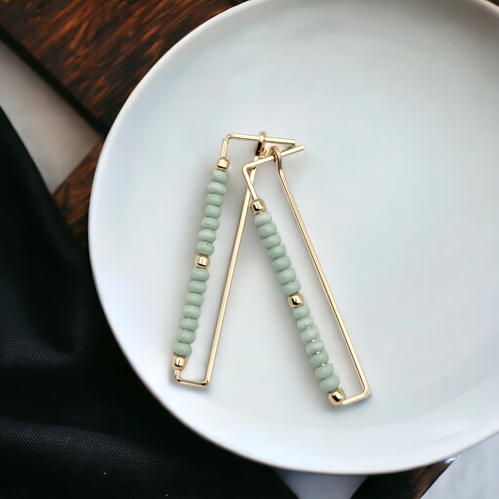 True - Rectangle Gold & Mint Earrings Bijou by SAM