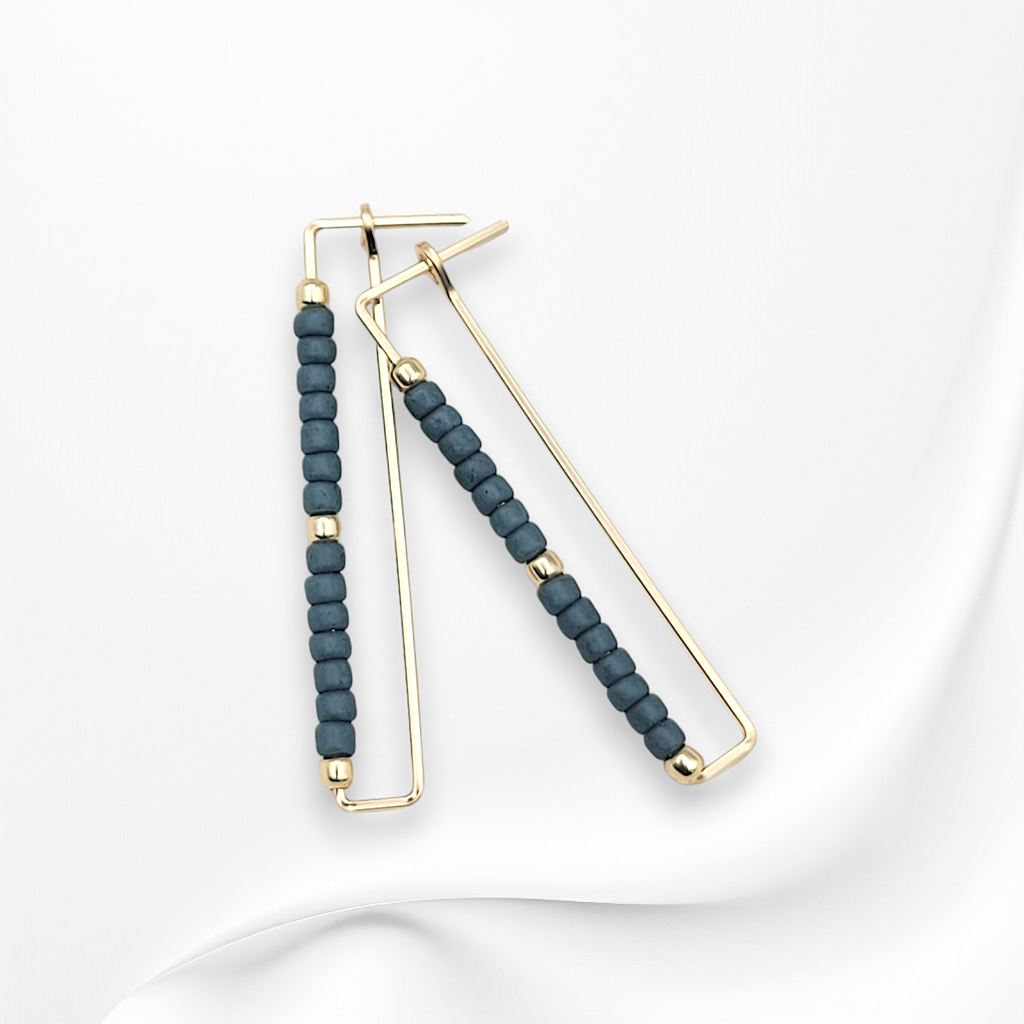 True - Rectangle Gold & Teal Earrings Bijou by SAM