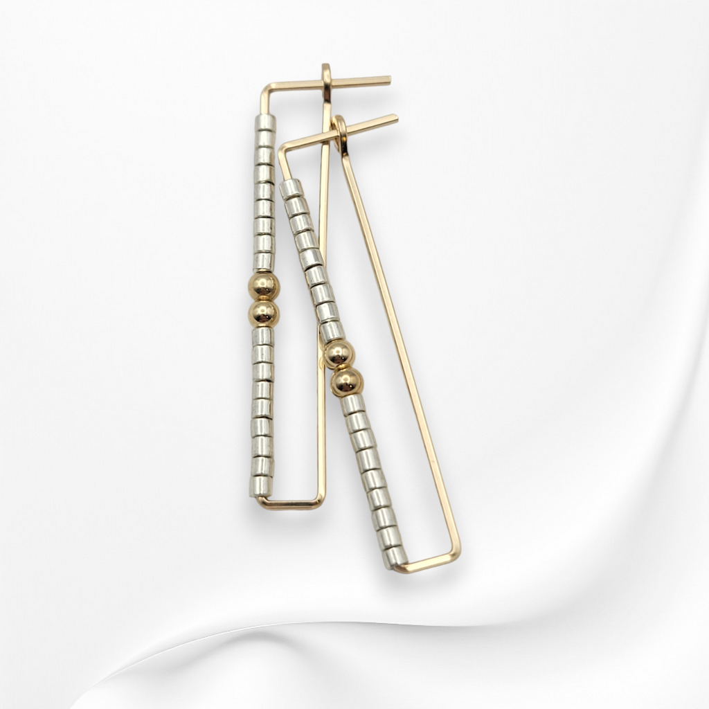 True - Rectangle Gold & Silver Earrings Bijou by SAM