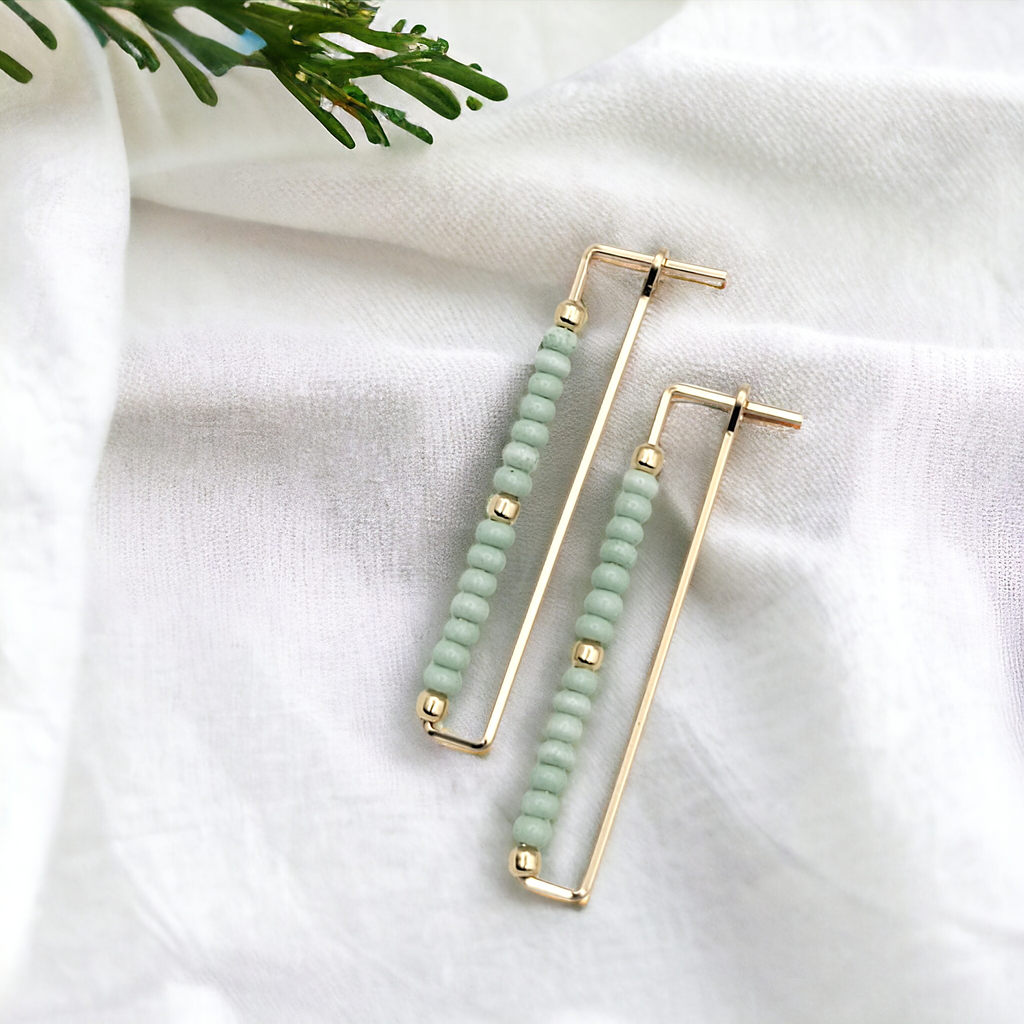 True - Rectangle Gold & Mint Earrings Bijou by SAM