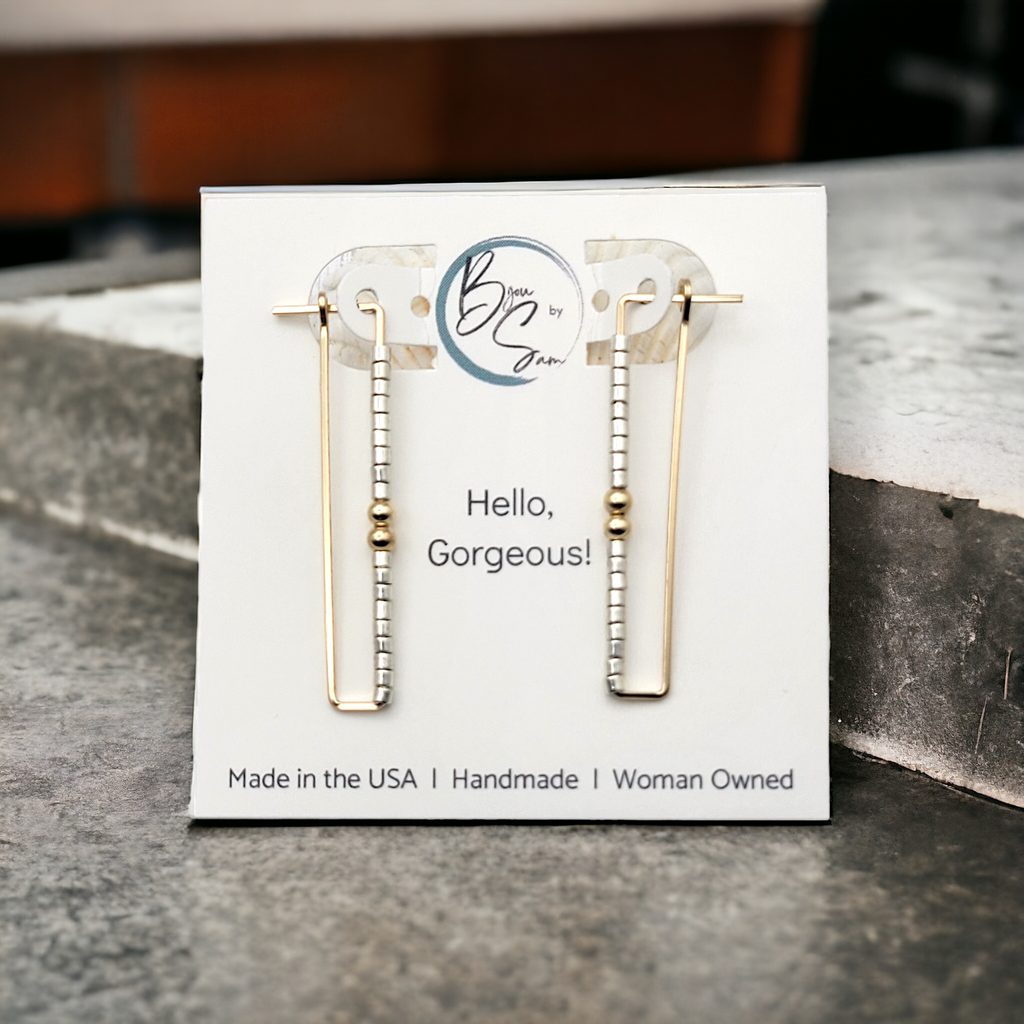 True - Rectangle Gold & Silver Earrings Bijou by SAM